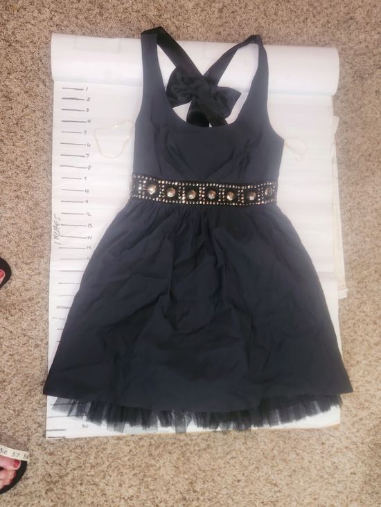 Ruby Rox Dresses & Skirts - Ruby Rox Black Midi Dress with Beaded Waistband and Bow Back